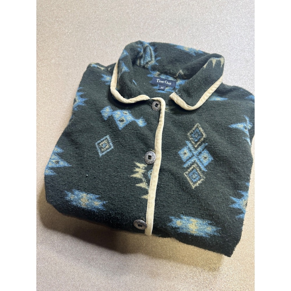 True Grit Mesa Canyon Southwestern Jacket Green Blue Suede‎ Trim USA Made